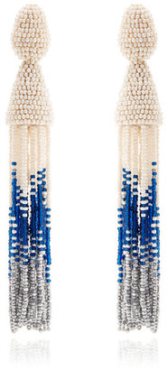 Oscar de la Renta Ombre Beaded Tassel Earrings Ivory/Navy/Silver