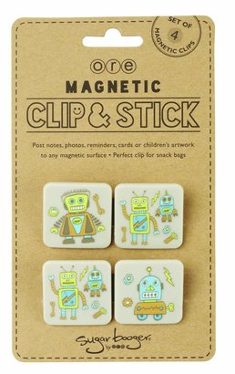 SugarBooger 4 Count Clip and Stick Magnetic Clips, Retro Robot