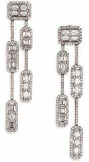 Roberto Coin Baguette Deco Diamond & 18K White Gold Double-Strand Drop Earrings