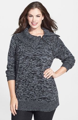 Sejour Zip Collar Marled Pullover Sweater (Plus Size)