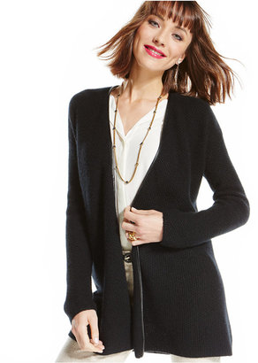 Charter Club Cashmere Leather-Trim Duster Cardigan