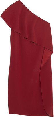 DKNY Sateen-trimmed one-shouldered crepe dress