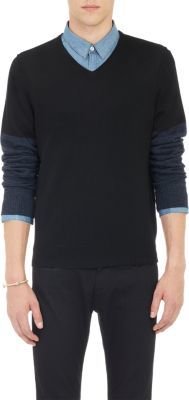 Barneys New York Contrast-Sleeve Pullover V-neck Sweater