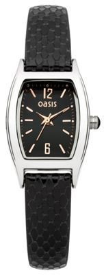 Oasis Ladies black snakeskin leather strap watch with black dial
