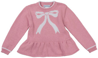 Florence Eiseman Bow-Intarsia Peplum Sweater, Pink, 4-6X