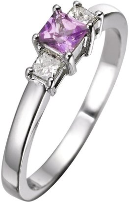 R & E 9 Carat White Gold 20pt Diamond and Pink Sapphire Trilogy Ring