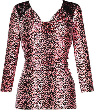 Thalia Sodi Lace-Shoulder Leopard-Print Top