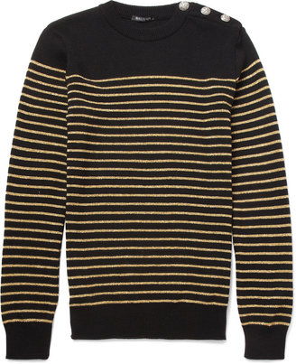 Balmain Metallic-Striped Wool-Blend Sweater