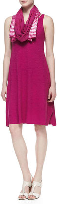 Eileen Fisher Organic Cotton Hemp Twist Sleeveless Dress & Color-Tipped Tassel Scarf, Women's