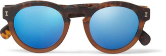 Illesteva Leonard Round-Frame Acetate Mirrored Sunglasses