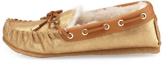 Tory Burch Maxwell Shearling-Lined Moccasin, Gold/Tan