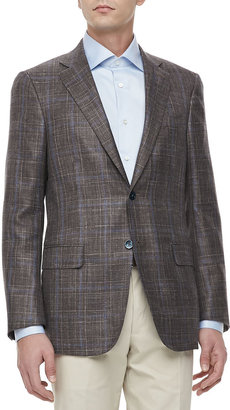 Vince Isaia Two-Button Jacket, Brown Plaid with Blue