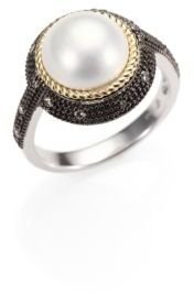 Jude Frances Grey Diamond, White Mabe Pearl, Sterling Silver and 18K Yellow Gold Ring