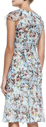 Carolina Herrera Ruffle-Front Crinkled Botanical Dress