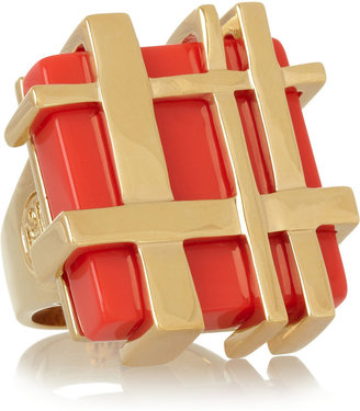 Tory Burch Gingham gold-plated resin ring