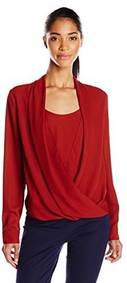 Vince Camuto Women's Long-Sleeve Wrap-Front Shirttail Blouse