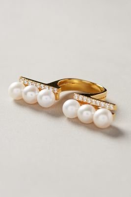 Anthropologie Gold Philosophy Parted Pearl Ring