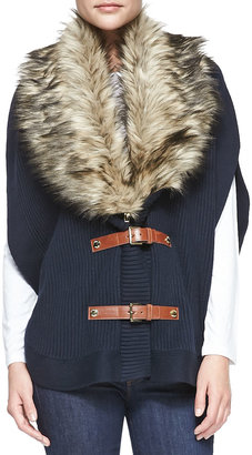MICHAEL Michael Kors Faux-Fur-Collar Buckled Poncho, Women's