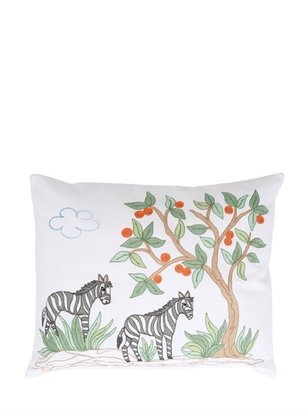 Loretta Caponi - Zebra Embroidered Cotton Pillow