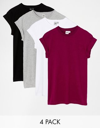 ASOS Boyfriend T-Shirt with Roll Sleeve 4 Pack SAVE 20%