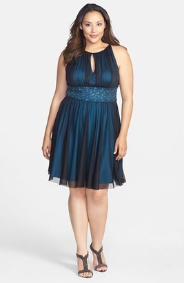 Jessica Howard Beaded Waist Fit & Flare Dress (Plus Size)