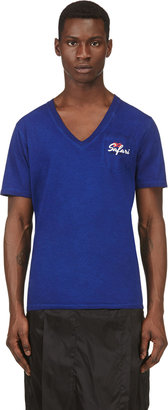 DSquared 1090 Dsquared2 Royal Blue V-Neck Safari Logo T-Shirt