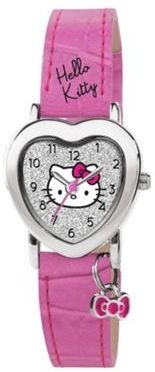 Hello Kitty Kids' pink PU strap with silver heart shape dial and bow charm analogue watch