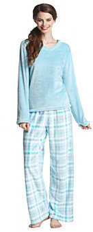 Jasmine Rose® Fleece V-Neck Pajama Set - Aqua Plaid