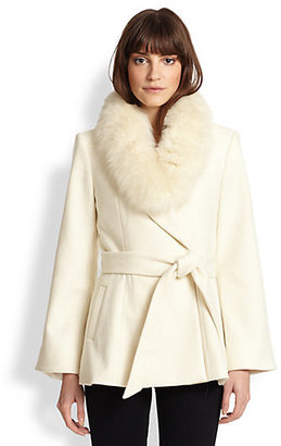 Alice + Olivia Meridian Fox Fur-Trimmed Wrap Coat