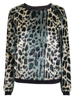 Maison Scotch Leopard Print Faux Fur Sweater