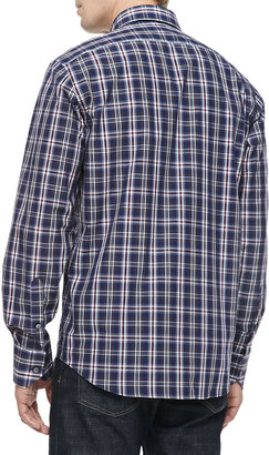 Neiman Marcus Long-Sleeve Plaid Shirt, Blue/Gray Cranberry