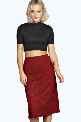 boohoo Farah Lace A Line Midi Skirt