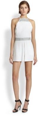 Line & Dot Backless Tweed-Trimmed Textured Short Jumpsuit