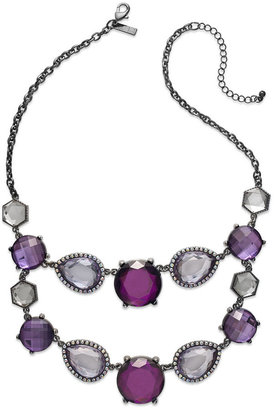 INC International Concepts Hematite-Tone Purple Stone Two-Row Bib Necklace
