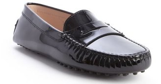Tod's black patent leather penny strap slip-on loafers
