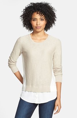 Kensie Crepe Inset Colorblock Sweater