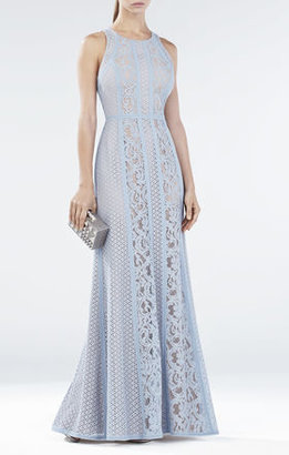 Ariella Lace-Blocked Halter Gown