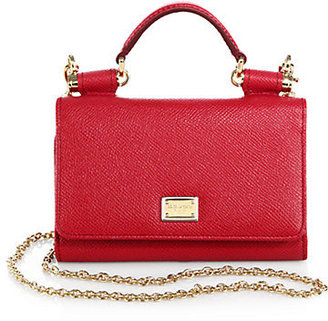 Dolce & Gabbana Sicily Mini Textured Leather Top-Handle Chain Wallet