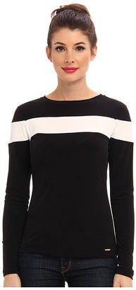 Calvin Klein Black White Long Sleeve Mattie Jersey Top