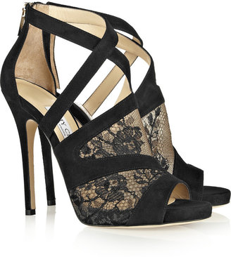 Jimmy Choo Vantage suede and lace sandals