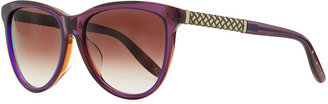 Bottega Veneta Intrecciato-Arm Acetate Sunglasses, Purple