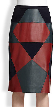 Derek Lam Mosaic Leather & Suede Pencil Skirt