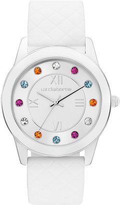 Liz Claiborne Womens Multicolor Crystal-Accent White Silicone Strap Watch