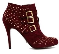 Blink Buckle Lace Up Heeled Boots - Red