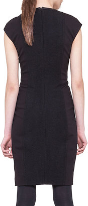 Akris Punto Cap-Sleeve Dress with Faux Leather Center