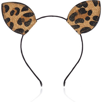 River Island Womens Black leopard kitten ears head band