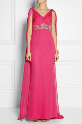Notte by Marchesa 3135 Notte by Marchesa Cape-back embellished silk-chiffon gown