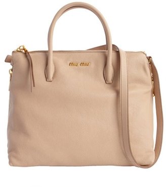 Miu Miu Powder Leather Side Zip Detail Convertible Top Handle Bag