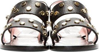 Studio Pollini Black & Gold Studded Leather Sandals