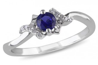 Ice 0.04 CT Diamond TW and 1/3 CT TGW Created Blue Sapphire Silver Fashion Ring